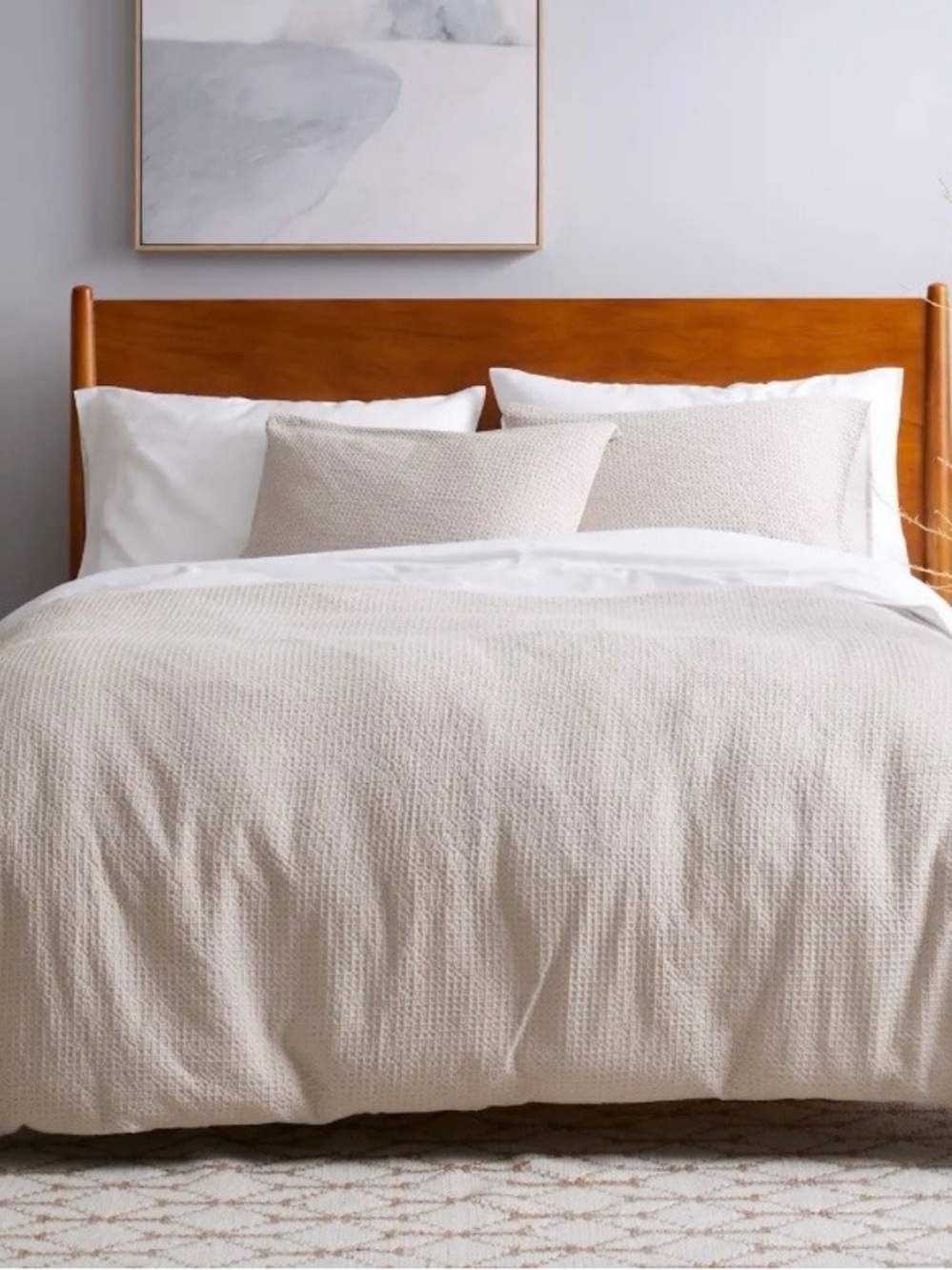 New Quince organic Luxe Honeycomb Duvet Cover in neutral sand size queen